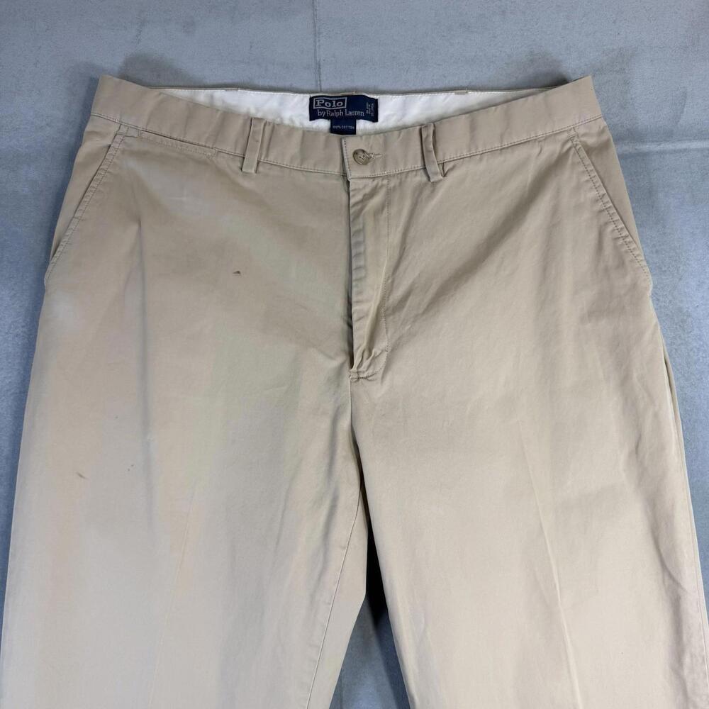 Vintage Polo Ralph Lauren Chino Pants Mens 38x32 Tan Flat Front Classic Fit 90s - Picture 2 of 10